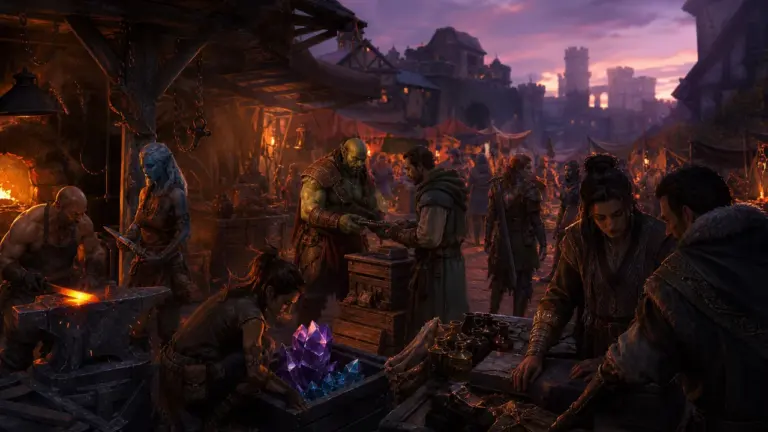 Oryginalna ilustracja świata fantasy MMORPG do poradnika wyboru serwera